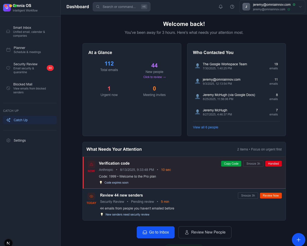 Omnia OS catch up dashboard